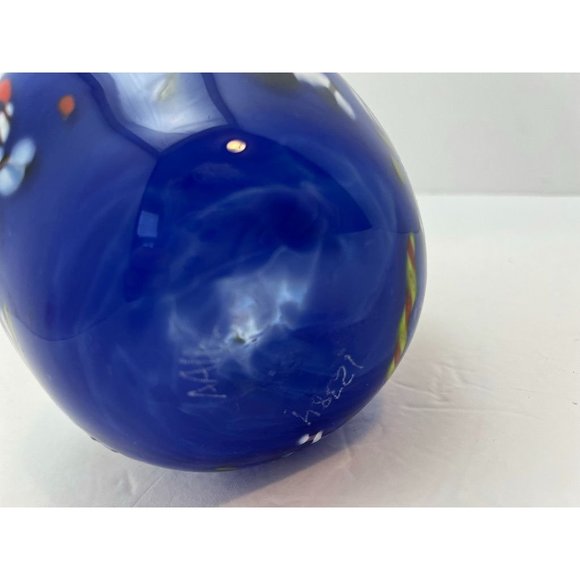 Tutti Frutti Blue Studio Art Blown Glass Bowl Vase Signed A Arthur Allison Numbe - Picture 4 of 4